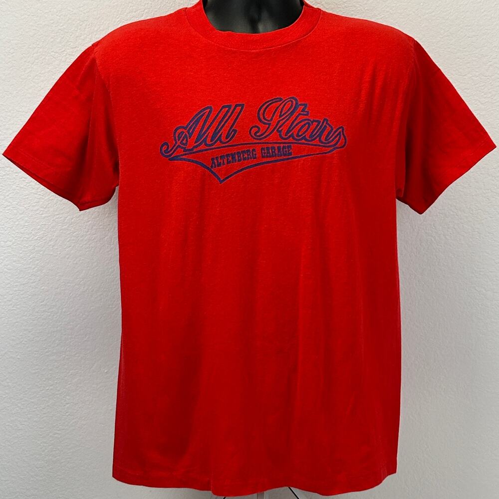Vintage 80s All Star Altenberg Garage T Shirt L Large Baseball Softball USA Red